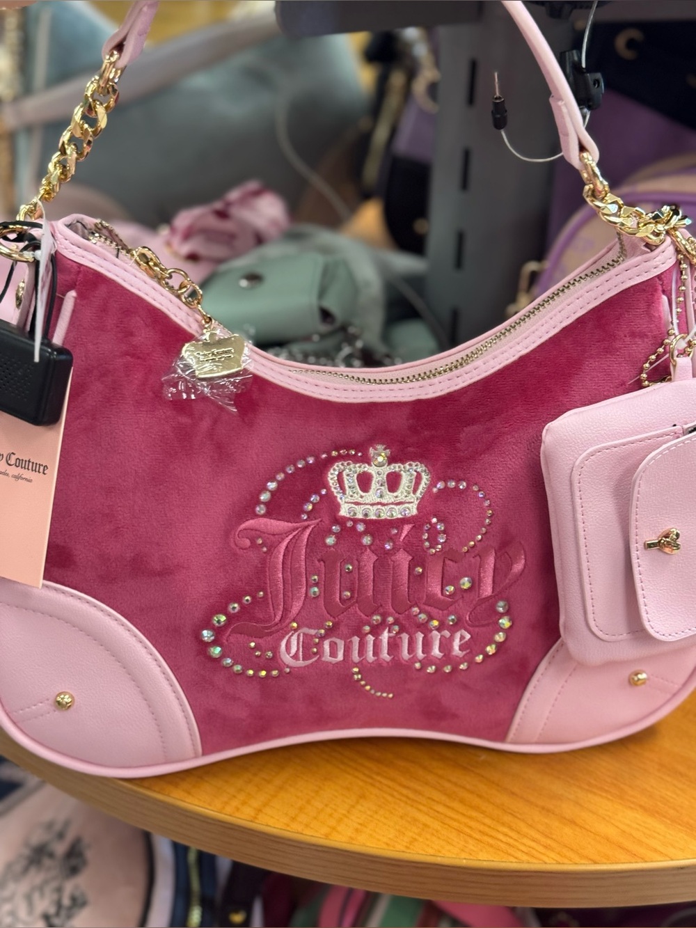 Juicy Couture Two-Tone Pink Embellished Logo Shoulder Bag